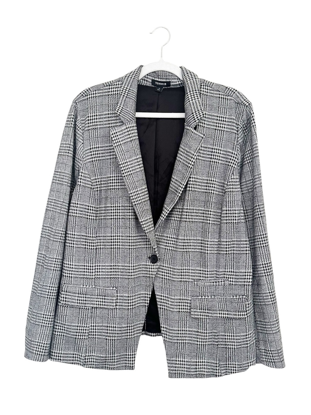 Torrid Black & Gray Glen Plaid Studio Knit Boyfriend Blazer - Plus Size 2